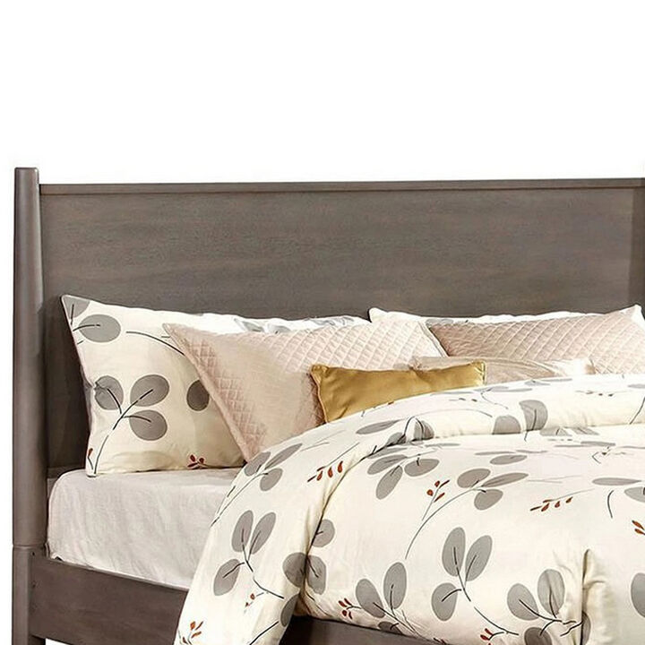 Wooden California King Size Bed with Panel Headboard, Gray