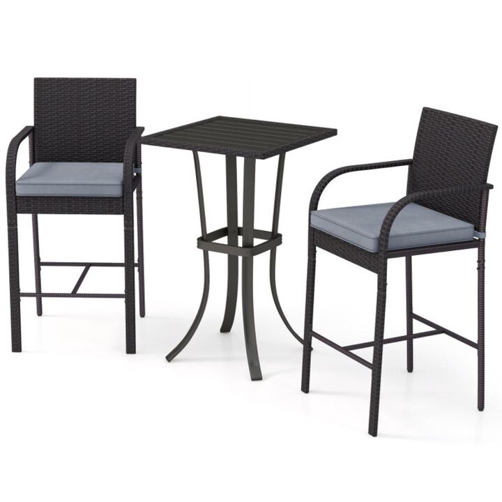 Hivvago 3-Piece Patio Wicker Rattan Bar Height Chairs and Square Table Set