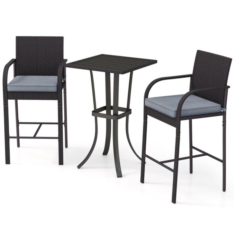 Hivvago 3-Piece Patio Wicker Rattan Bar Height Chairs and Square Table Set