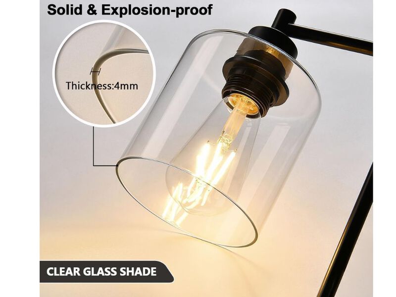 Industrial Table Lamp Set of 2 – Touch Dimmable, USB & AC, Glass Shade