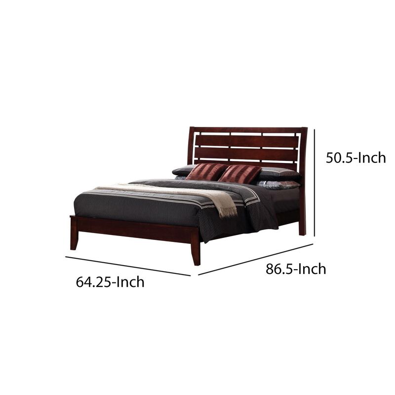Transitional Wooden Queen Size Bed with Slatted Style Headboard, Brown-Benzara