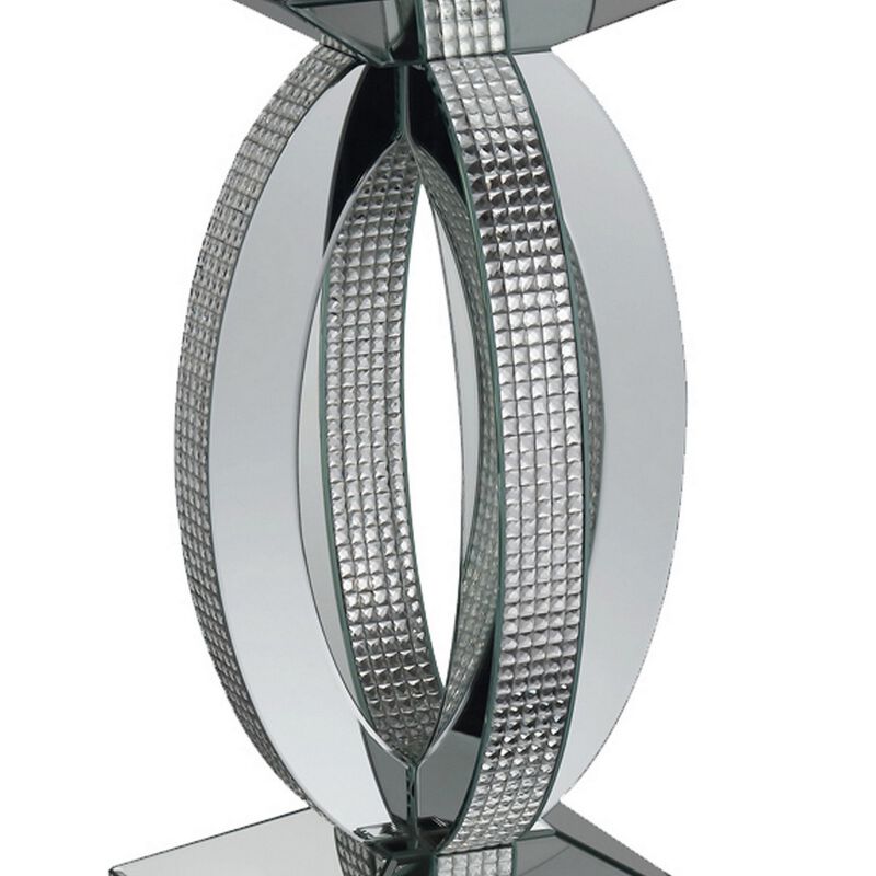 Square Wooden End Table with Curved Body and Rhinestone Accents, Silver-Benzara