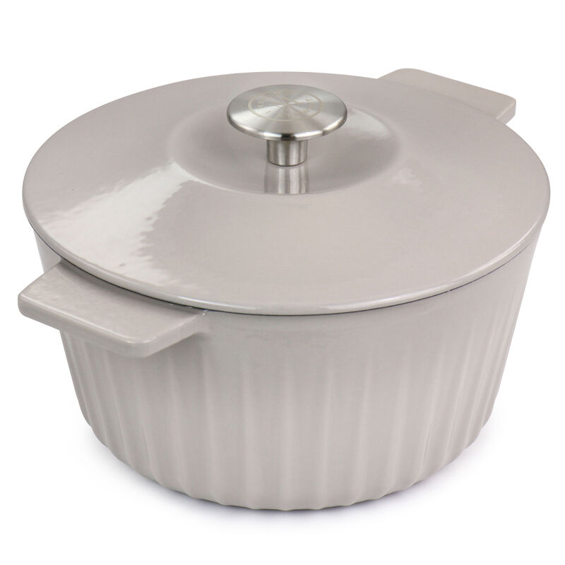 Martha Stewart Enameled Cast Iron 3 Quart  Embossed Stripe Dutch Oven with Lid in Warm Grey