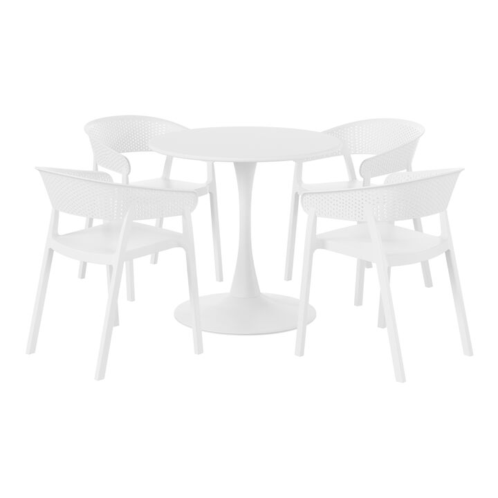 WestinTrends 5-Piece Indoor Outdoor Metal Patio Dining Table Set With Stackable Patio Chairs