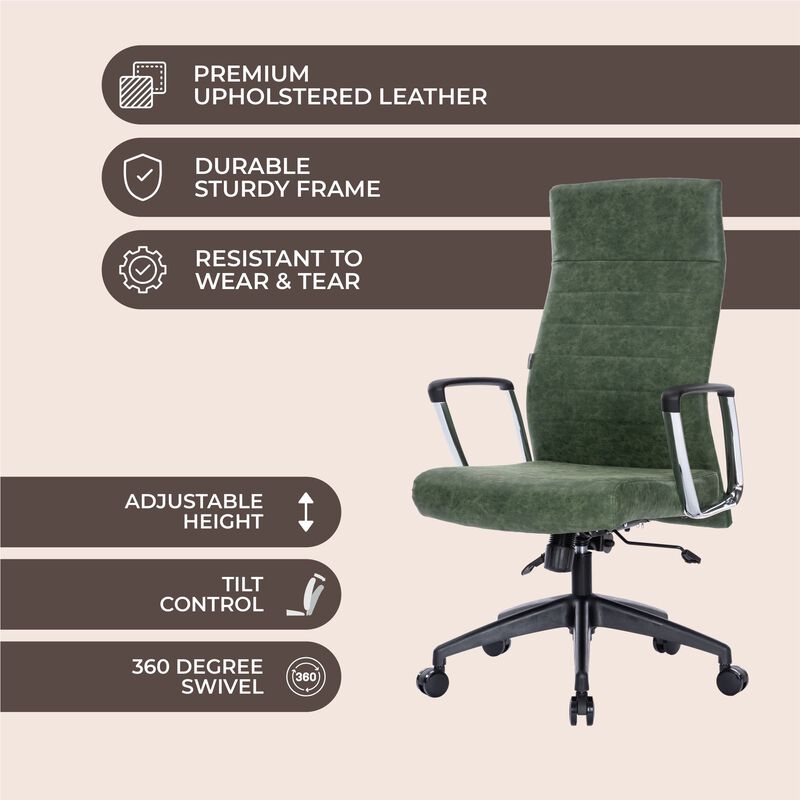 LeisureMod Hilton Modern High Back Leather Conference Office Chair with Adjustable Height & Swivel &ndash; Ergonomic and Stylish Office Seating