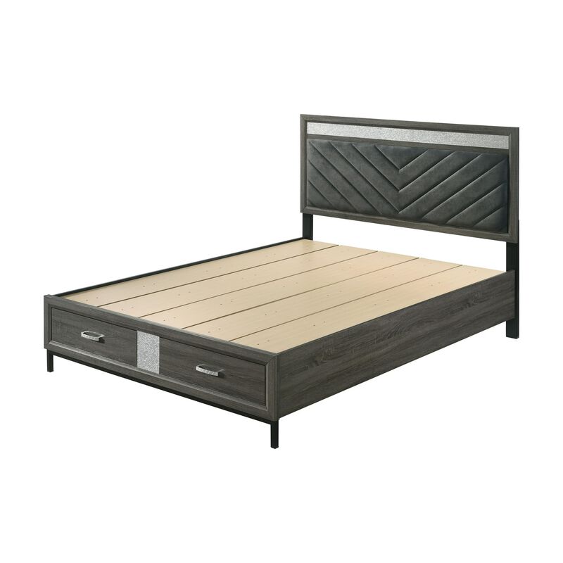 Lito 5pc Queen Bedroom Set, 2 Nightstands, Gray Upholstery, Storage Bed image number 2