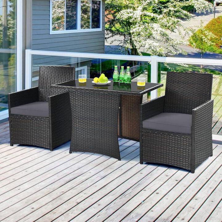 Hivvago 3-Piece Outdoor Patio Furniture Bistro Dining Set in Brown Grey PE Rattan