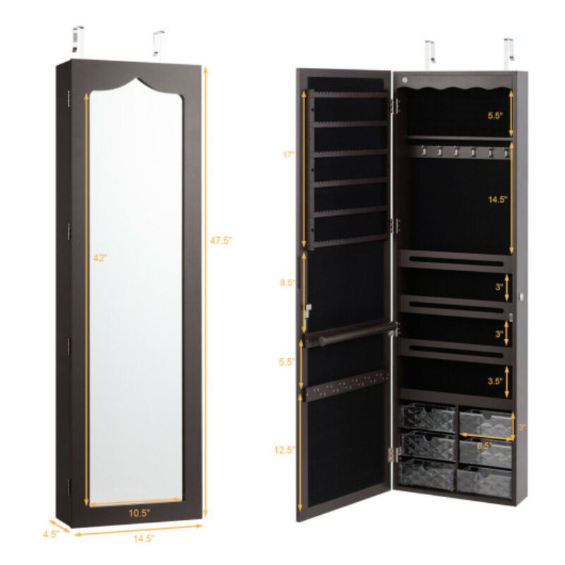 Hivvago 5 LEDs Jewelry Armoire Wall Mounted / Door Hanging Mirror-White