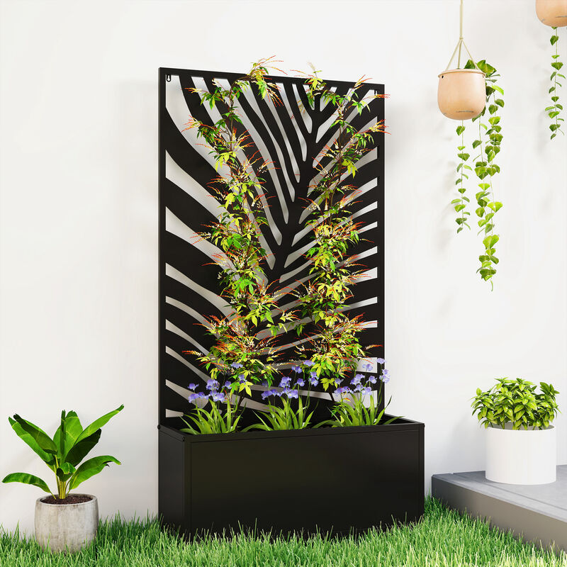 Hivvago Garden Planter with Metal Trellis, Wall-Mount or Freestanding image number 1