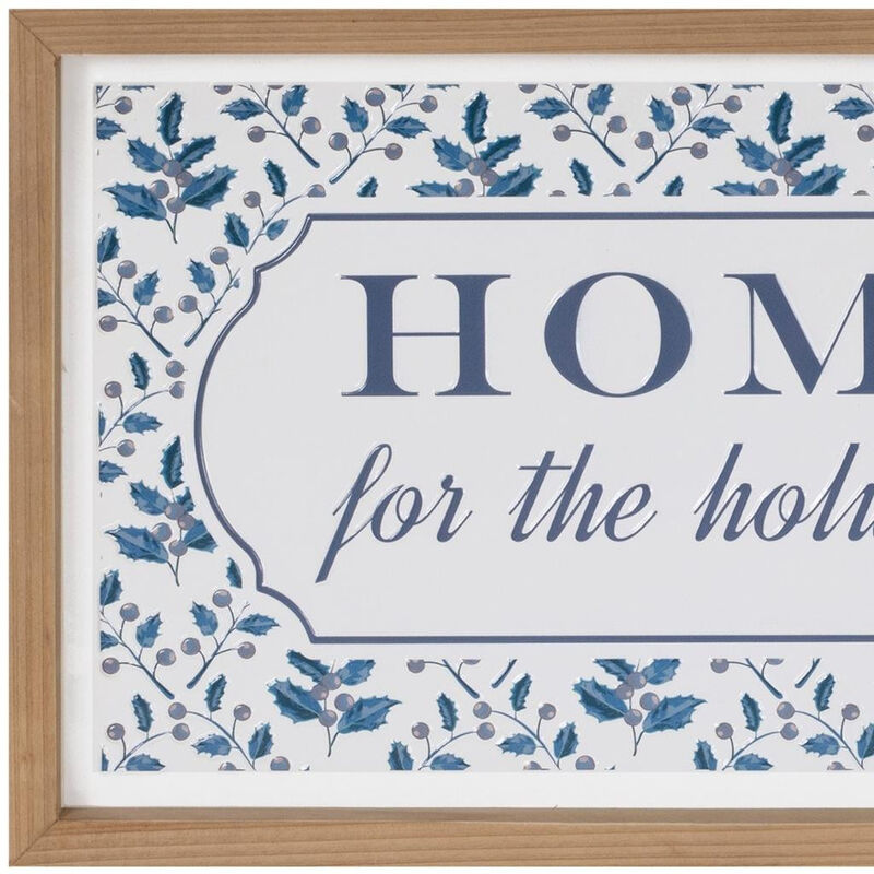 HomeRoots 10" X 19" Blue And White Home For The Holidays Wood Framed Art image number 3