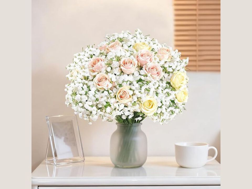 20 Piece White Artificial Baby Breath Flower Stems Real Touch Vase Filler