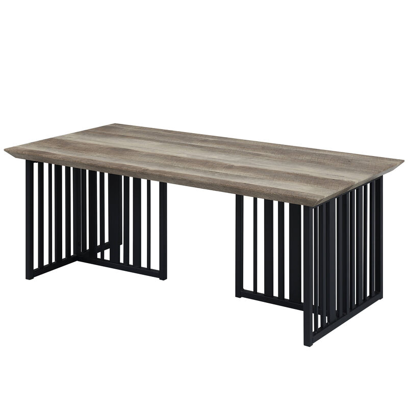 HomeRoots 47" Oak and Black Wood And Metal Distressed Frame Coffee Table image number 3