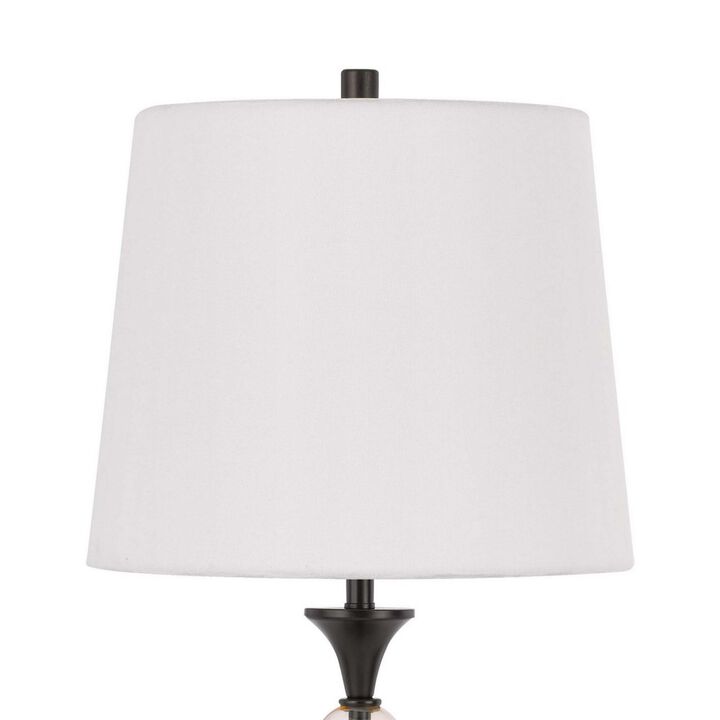 Table Lamp with Metal and Glass Jar Base, White and Bronze-Benzara