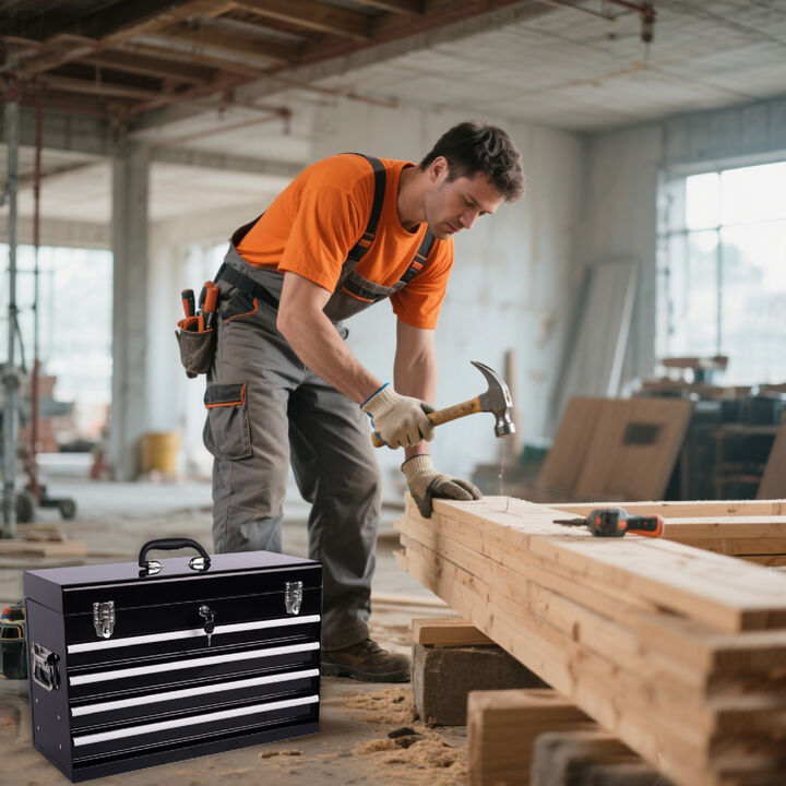 ELEMENT ACE Heavy Duty Portable Metal Tool Box with 4 Ball Bearing Slide Drawers Locking System EVA Liners Powder Coated Finish for Garage Workshop Tool Storage