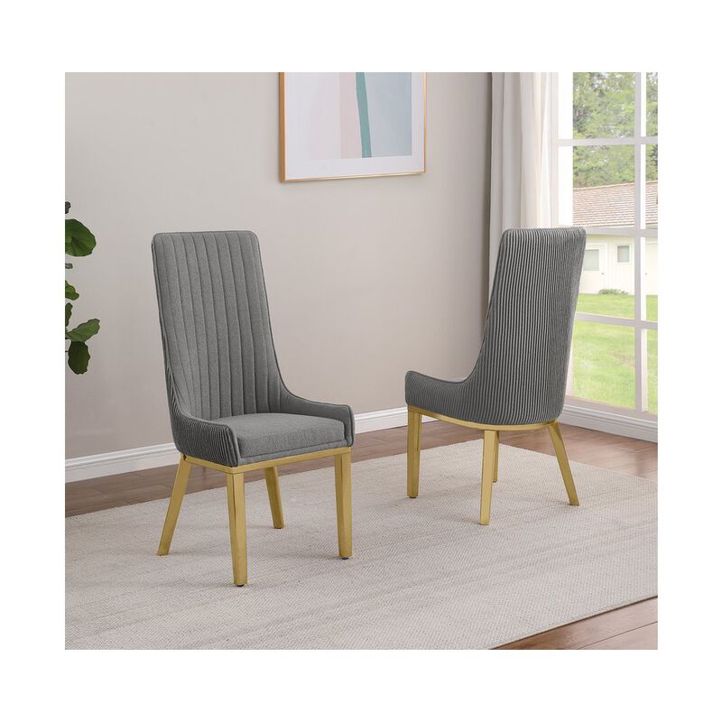Best Quality Furniture Dark Gray, Teddy Fabric, Pleated Back Side Chair With Gold Base, Set Of Two