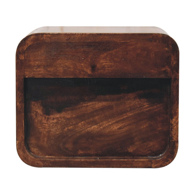HomeRoots 12" Walnut Solid Wood Square Two Drawer Floating Nightstand image number 3