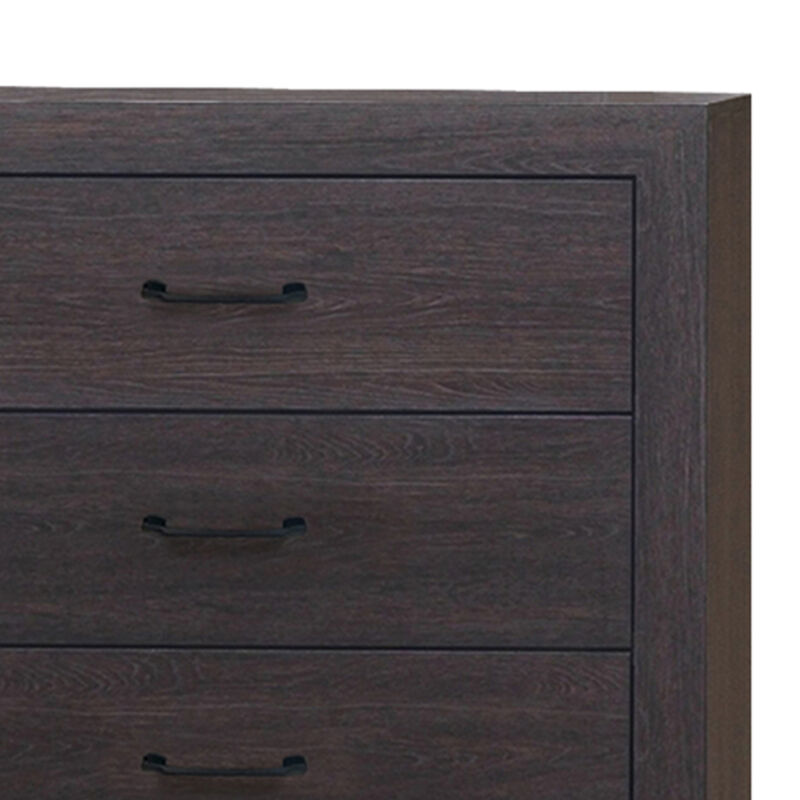 Chest with 5 Drawers and Grain Details, Dark Brown-Benzara