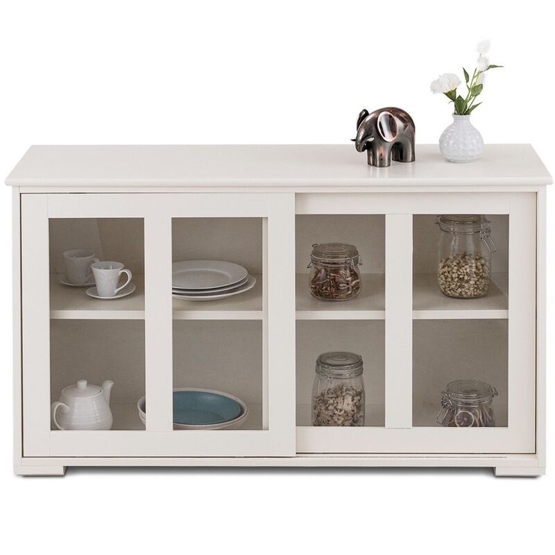 QuikFurn Modern Cream White Wood Buffet Sideboard Cabinet with Glass Sliding Door image number 3