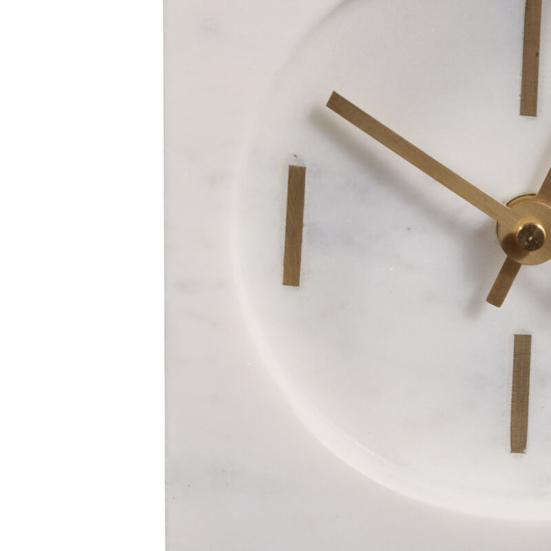 7x4" Marble Clock With Brass Details, White image number 4