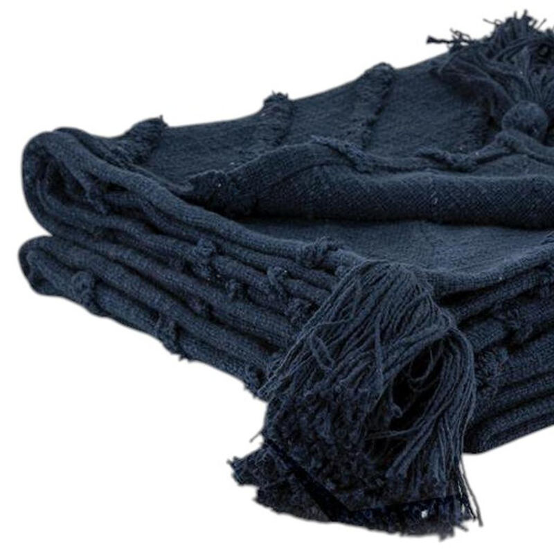 HomeRoots 50" X 60" Blue Cotton Woven Geometric Throw Blanket with Tassels image number 2