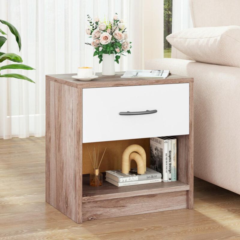 Hivvago Bedside Table Nightstand with Drawer and Open Storage Shelf