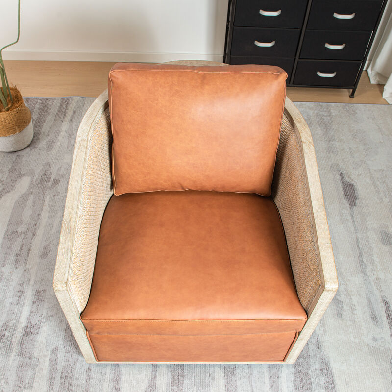 Claude Genuine Leather Swivel Cane Chair image number 8
