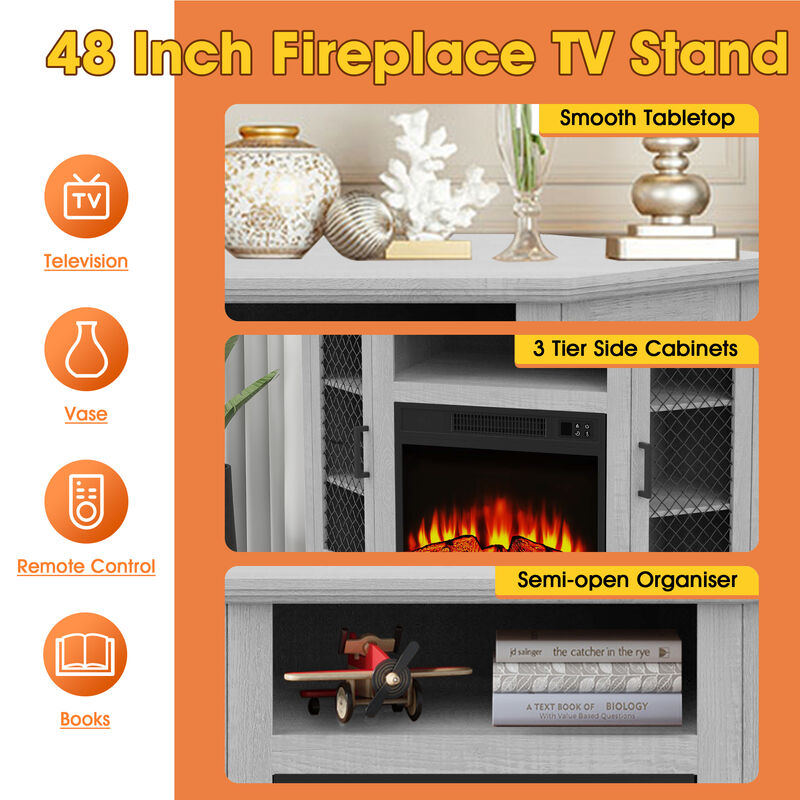 45" White Farmhouse Media Console TV Stand for TVs Up to 50" with Fireplace Included