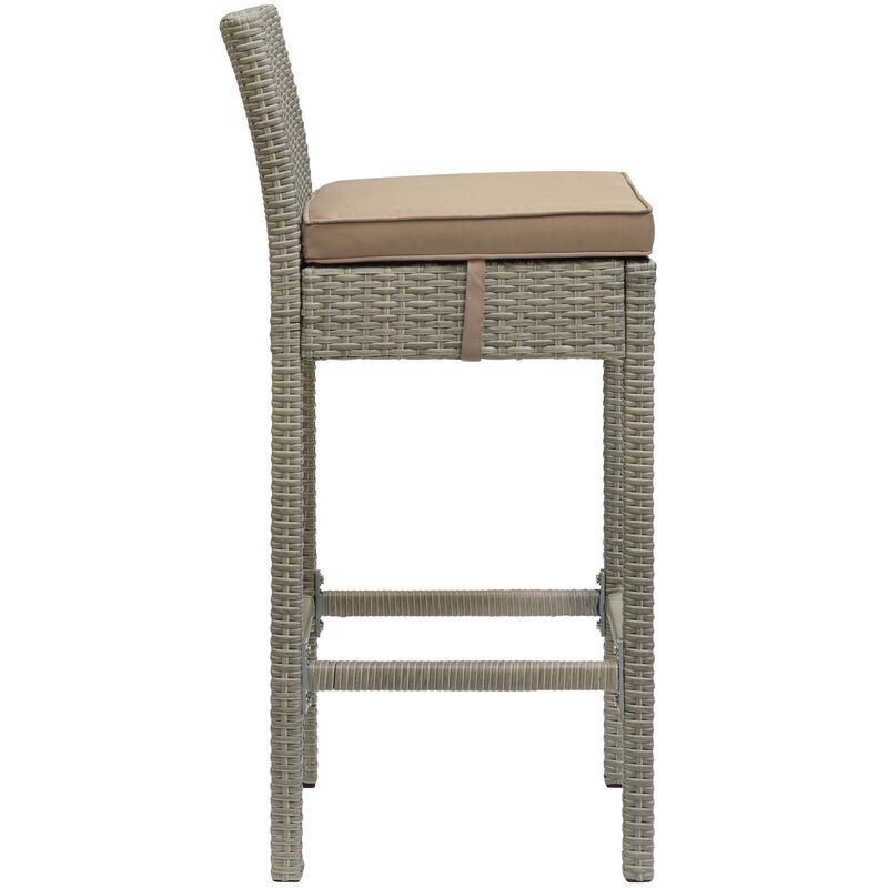 Conduit Bar Stool Outdoor Patio Wicker Rattan Set of 2 - Light Gray Mocha EEI-3604-LGR-MOC