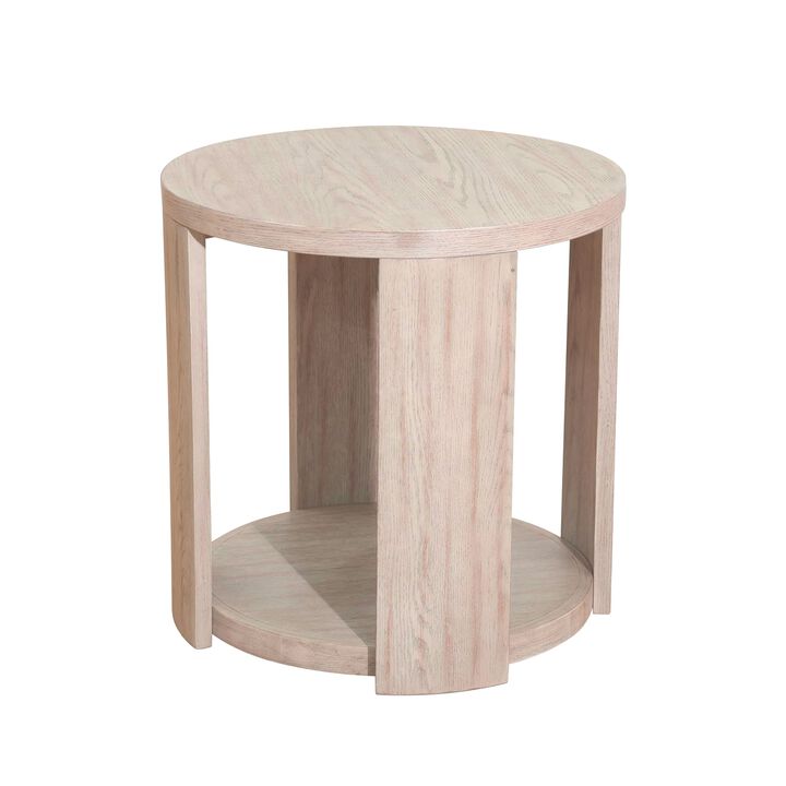 Cony Round End Table, Natural Oak Brown Wood, Caster Wheels, 24 Inch
