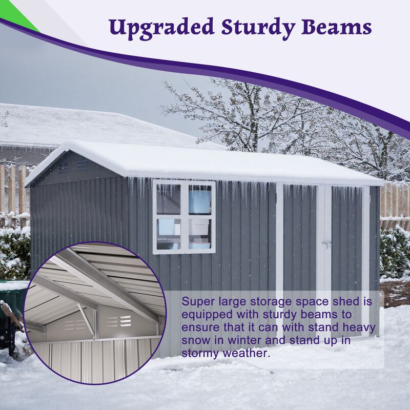 10X8FT Outdoor Steel Storage Shed with Clear Window,Lockable Doors,Weather-Resistant Metal Tool Shed image number 6