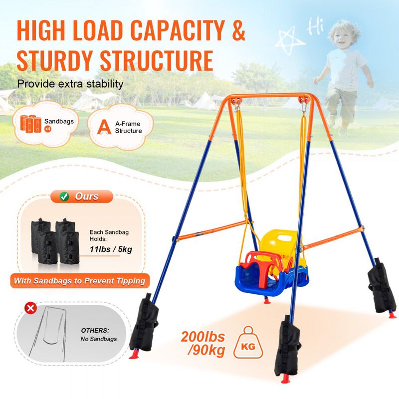 Swing Sets for Backyard 3 in 1 Toddler Swing Set with 4 Sandbags Foldable