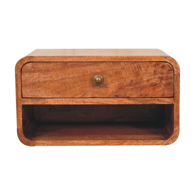 Artisan Furniture Solid Wood Curved Honey Caramel Wall Mounted Bedside with Open Slot image number 0