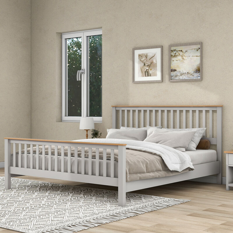 Country Gray Solid Platform Bed with Oak Top, King image number 9