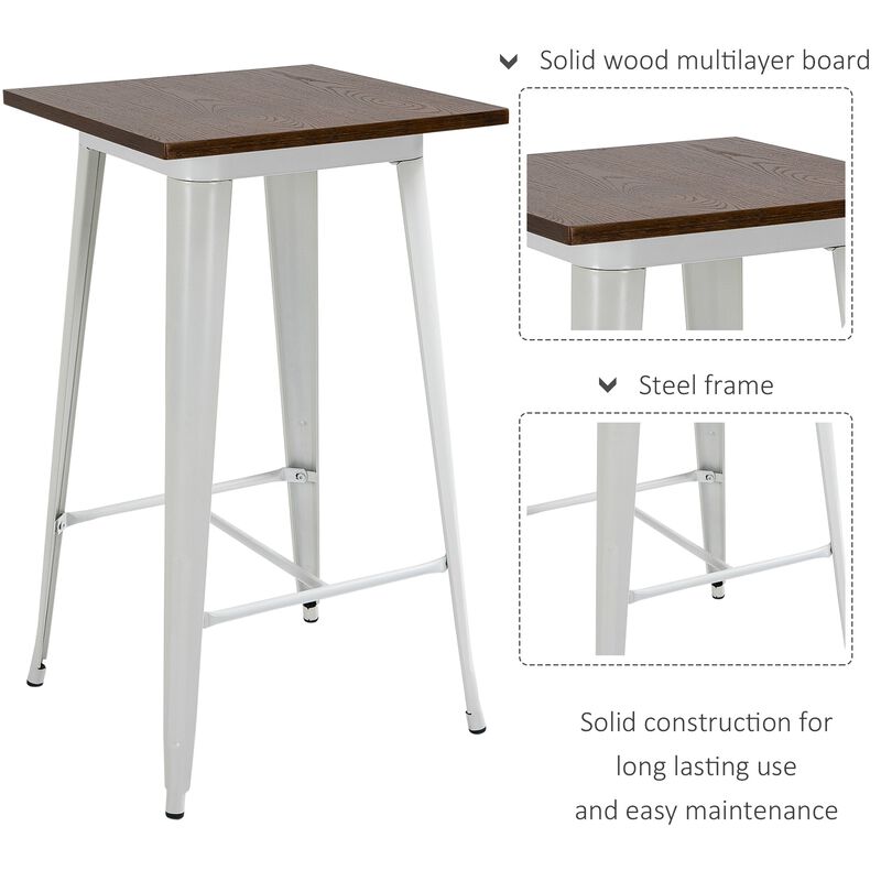 White/Brown Bistro Set: 3-Piece Counter Height Dining Table and Chairs