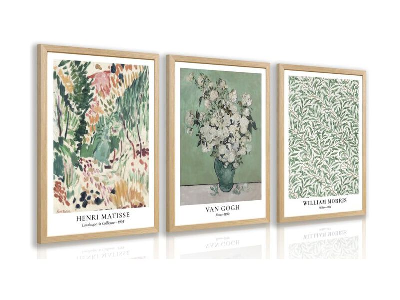 Matisse William Morris Wall Art Set 3 Sage Green Botanical Canvas Prints 12x16 In image number 0