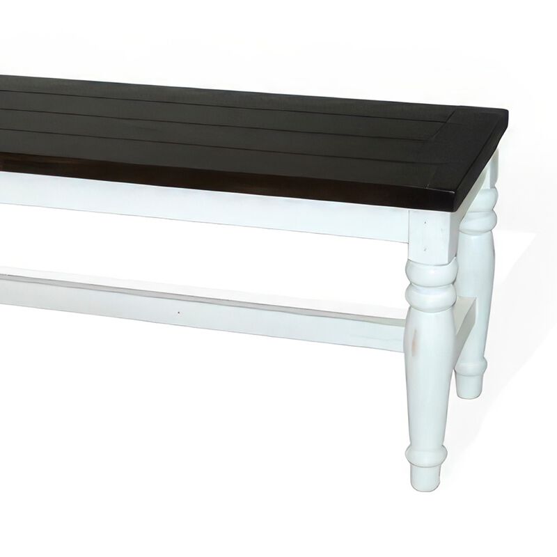 Orso Bench, Off White, Dark Brown Mahogany and Mindi Wood, 52 Inch - Benzara