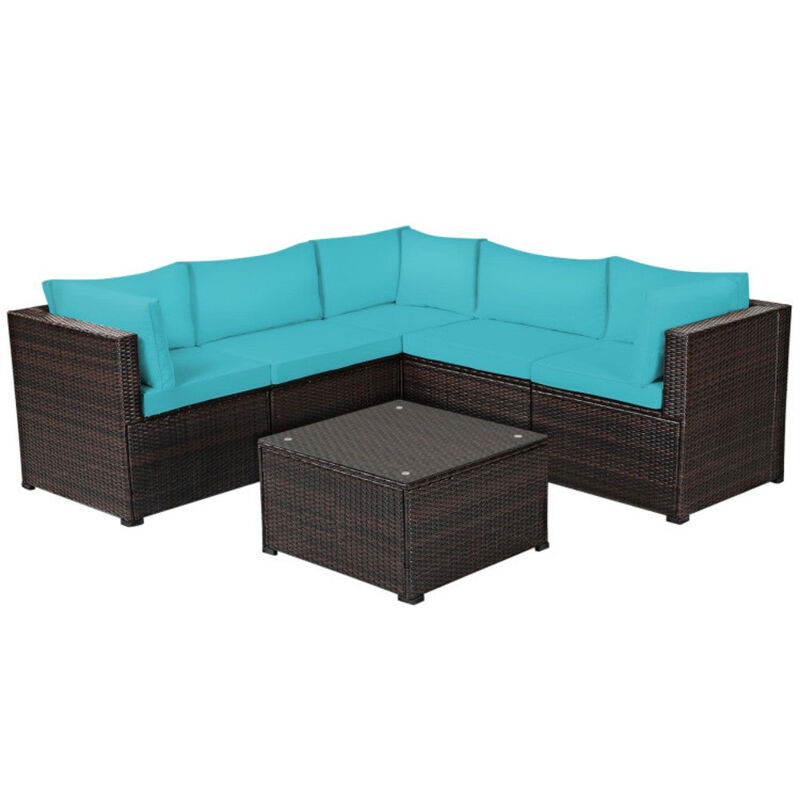 Mondawe 5 Pieces Patio Rattan Sectional Furniture Set with Cushions and Coffee Table