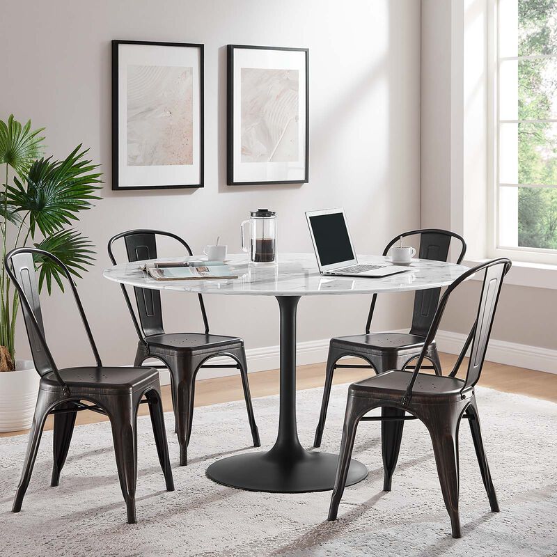 Modway - Lippa 54" Round Artificial Marble Dining Table Black White