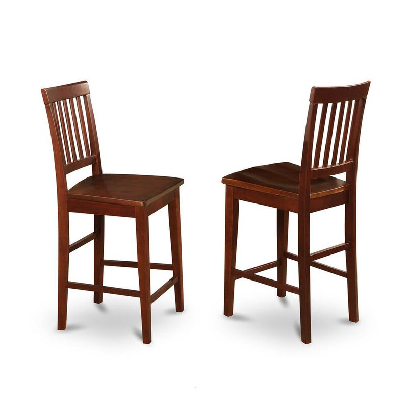 East West Furniture Vernon  Counter  Stools  with  Wood  Seat  -  Mahogany  Finish,  Set  of  2