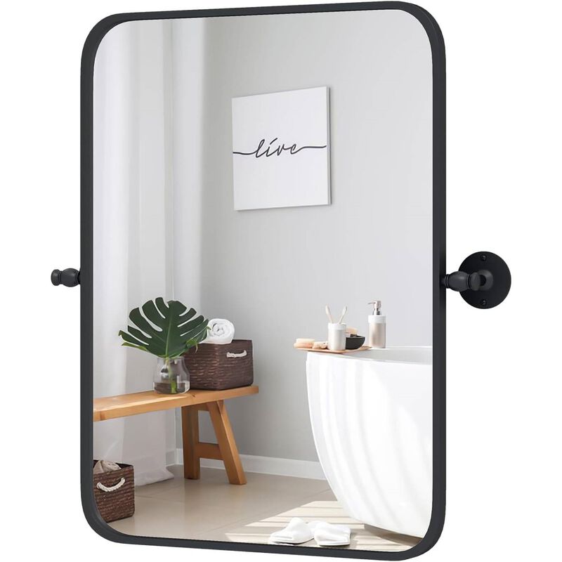 Hivvago 30 x 22 inch Bathroom Wall Mirror with Easy Tilt Pivot and Black Frame