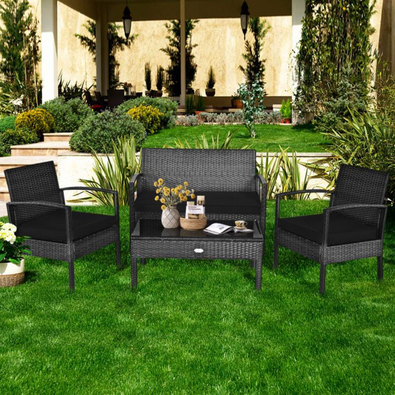 Hivvago 4 Pieces Patio Rattan Cushioned Furniture Set
