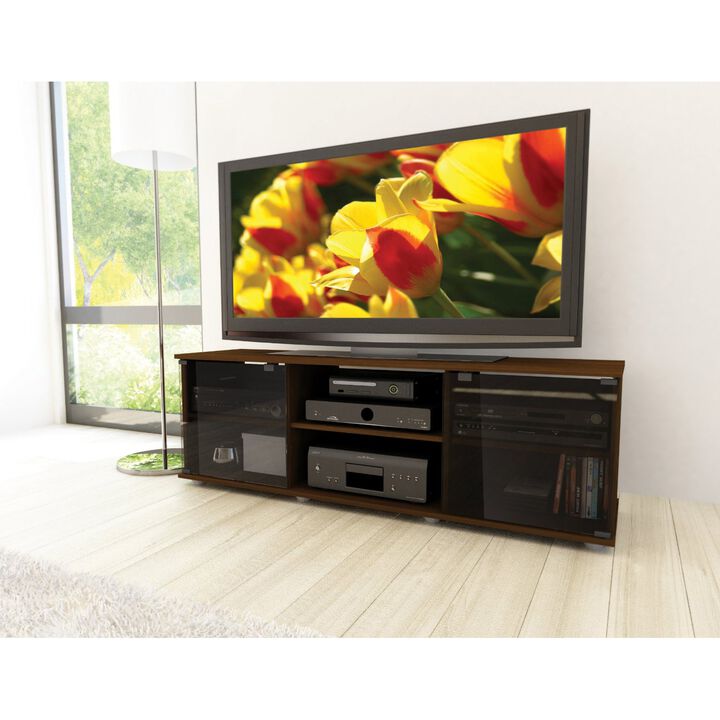 QuikFurn Contemporary Brown TV Stand with Glass Doors - Fits TV's up to 64-inch