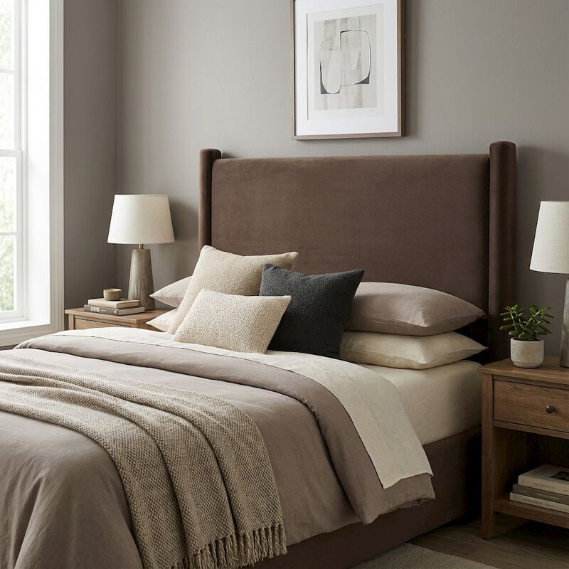 Velvet King Headboard in Soft Fabric, Plush Upholstery, Elegant Design image number 3