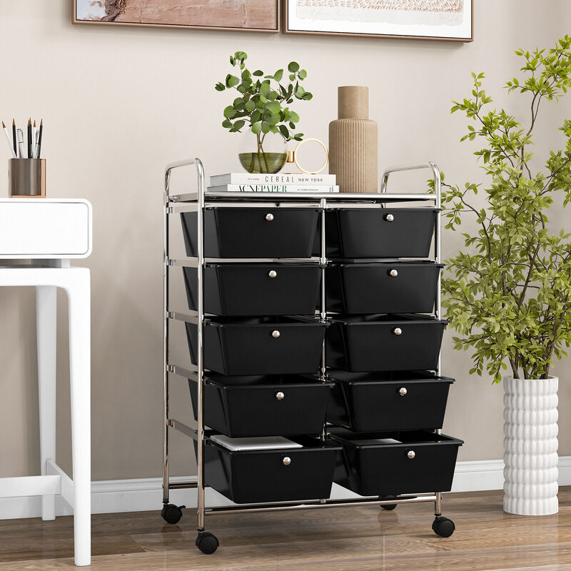 10-Drawer Rolling Storage Cart for Easy Organization and Mobility in Home, Office, or Garage