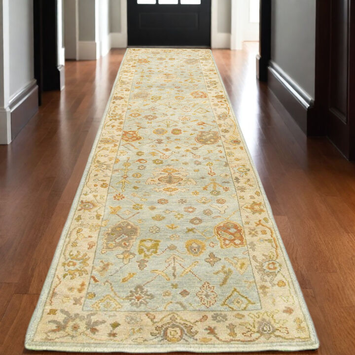 HomeRoots Wool Oriental Hand Knotted Runner Rug
