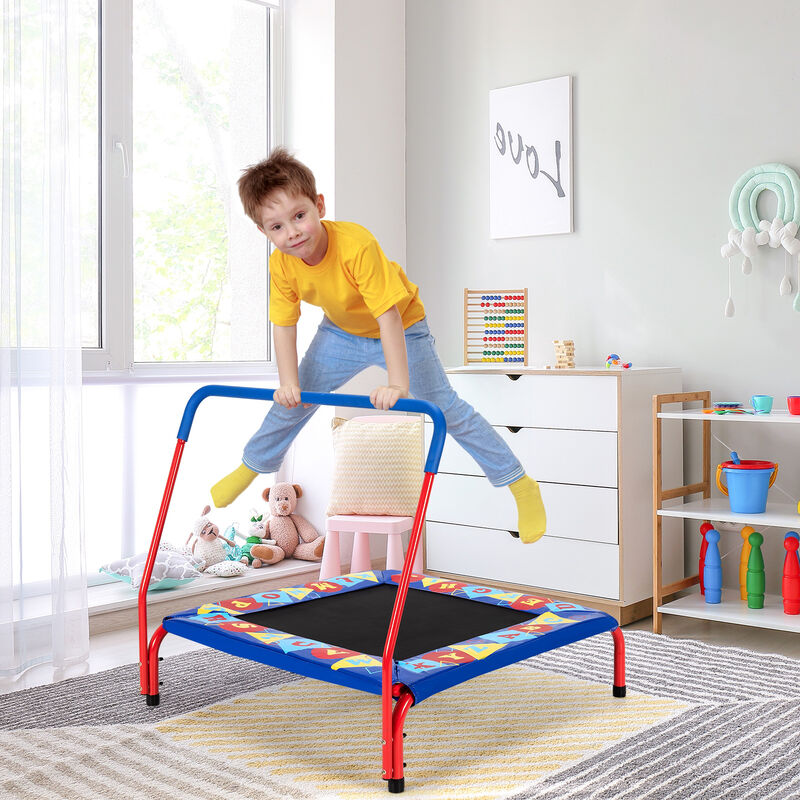 Kids Square Trampoline with Safety Foamed Handrail for Indoor Outdoor Use image number 1