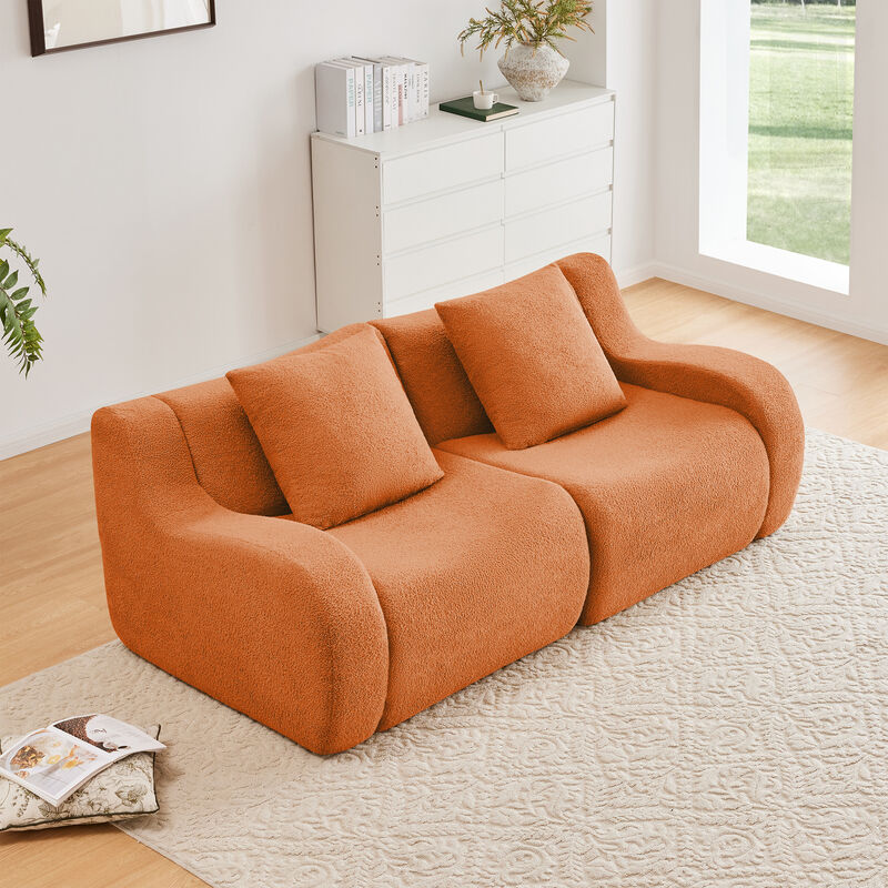 Merax Soft Teddy Fabric Boneless Sofa,No Assembly Required Streamlined Design image number 1