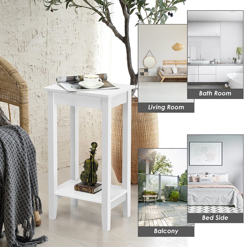 Giantex 2-Tier End Table Tall Nightstand, Simple Design Sofa Bedside Table with Versatile Shelf and Wooden Legs for Small Spaces