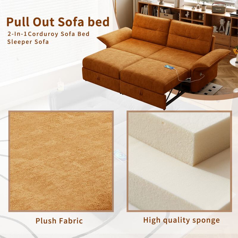 Convertible sleeper sofa bed, Plush fabric pull out futon with USB charging ports, 85 inch sofa bed for small spaces image number 7