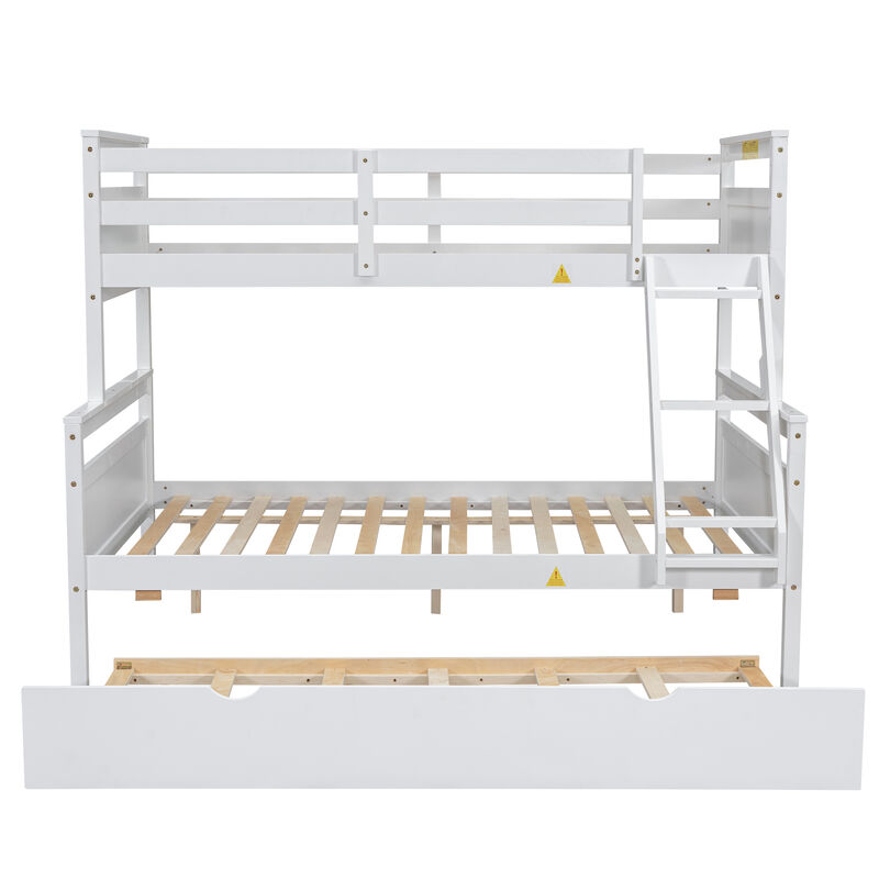 Whisen Twin over Full Bunk Bed with Ladder, Twin Size Trundle, Safety Guardrail - Gray